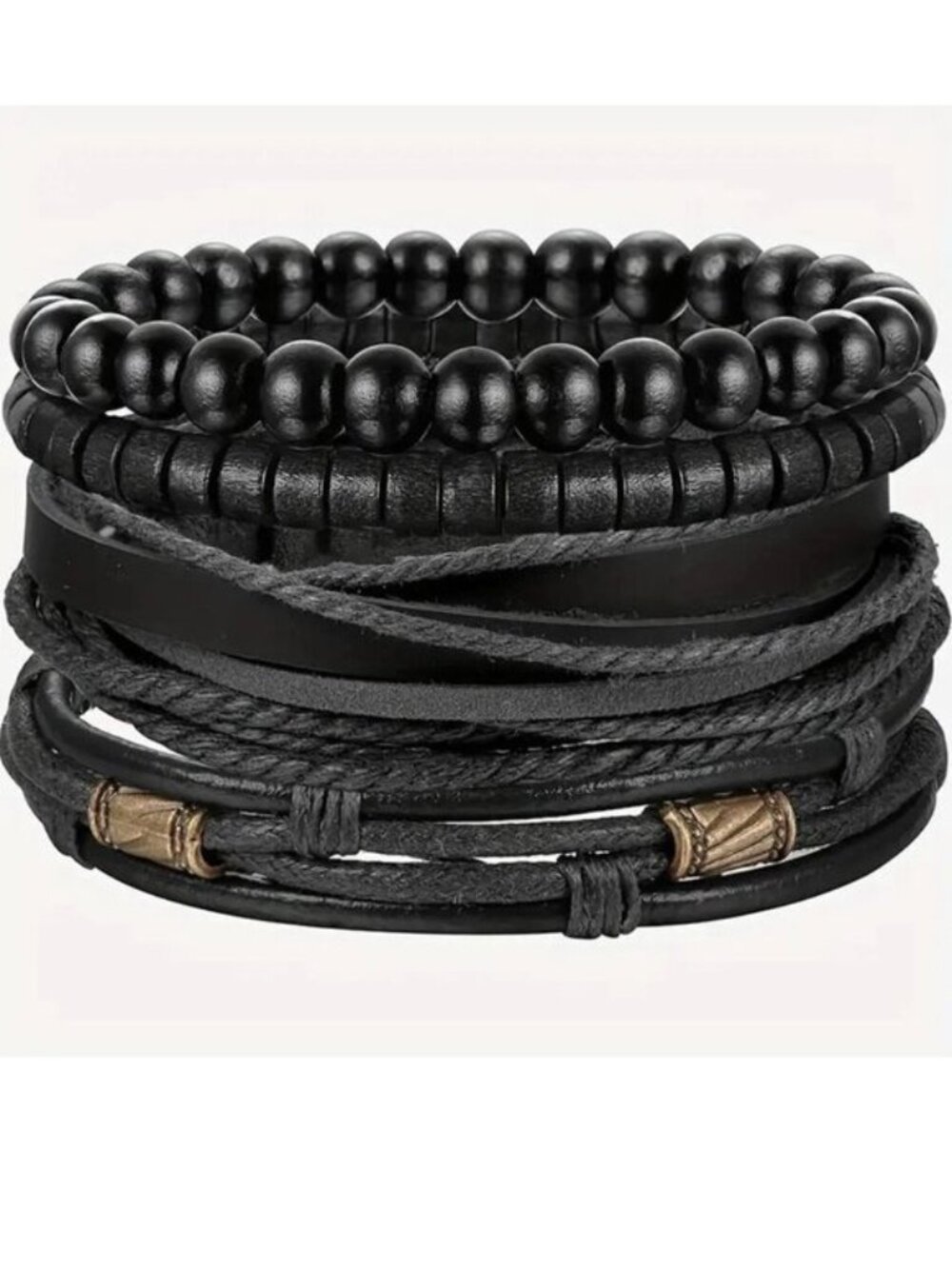Leather Cuff Bracelet Black 4pc Wrist Rock Edgy Goth Grunge Beads Metal Trendy